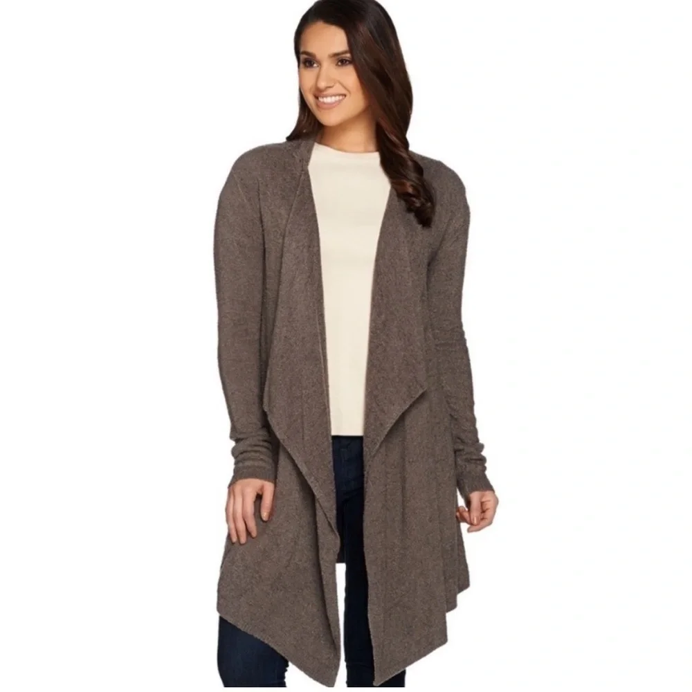 Barefoot Dreams Cozychic Lite Taupe Waterfall Island Wrap Open Cardigan S/M 903‎
